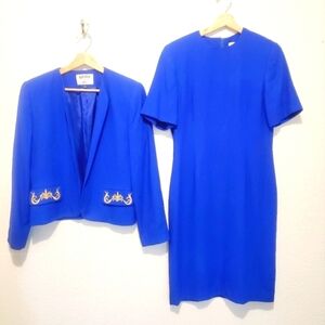 Kasper A.S.L Royal Blue 2 Piece Sheath Dress & Matching Blazer Suit Jacket Set